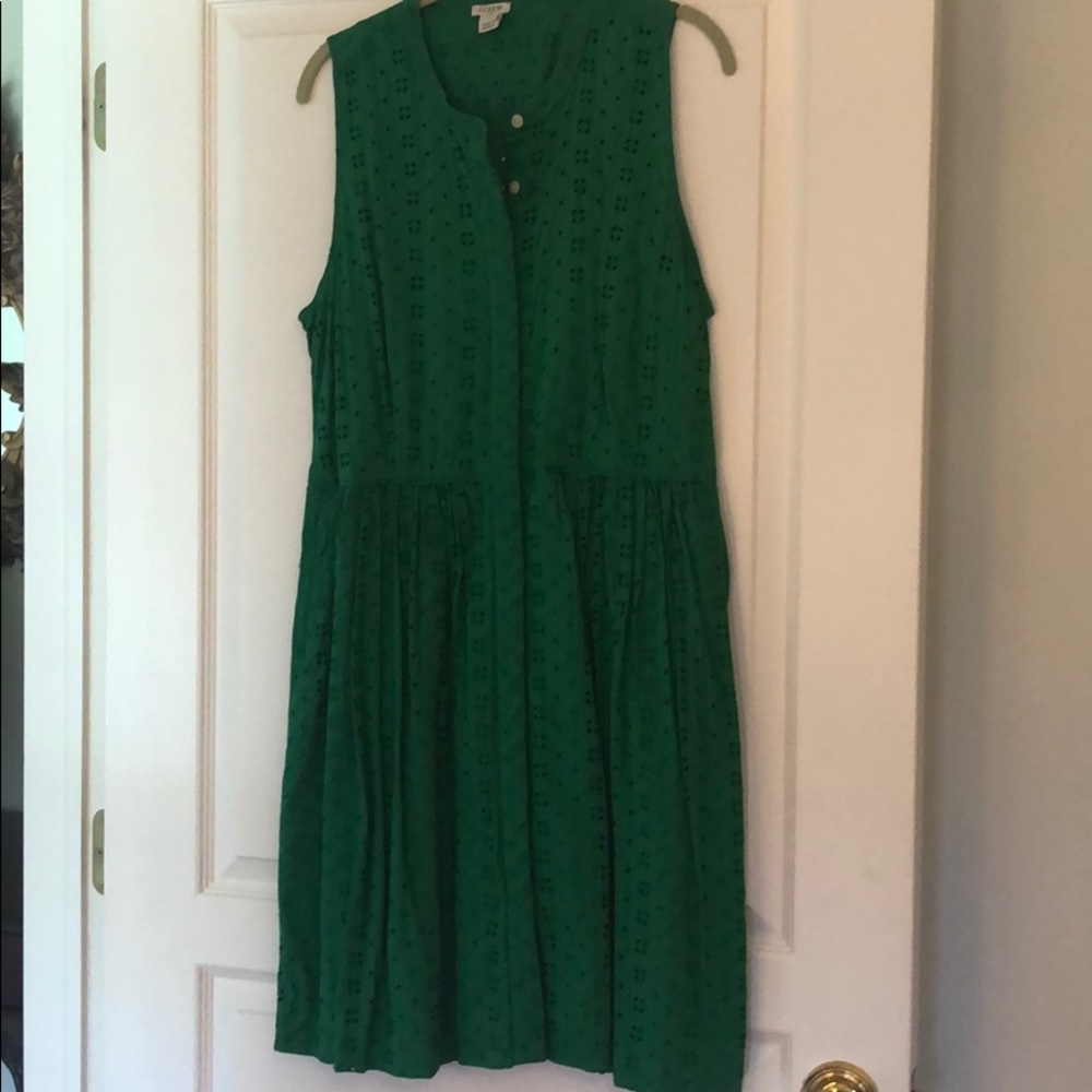 JCrew green eyelet midi dress